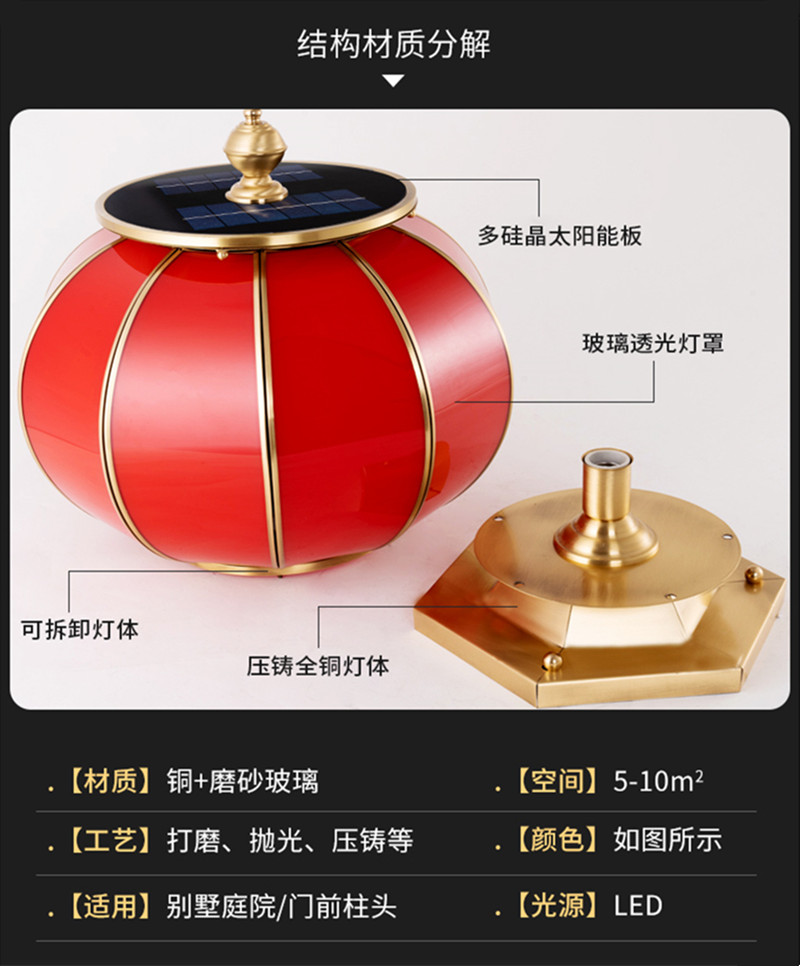南瓜太阳能柱头灯结构材质分析